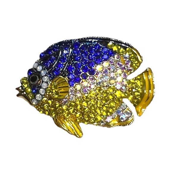 Brand New Blue And Yellow Fish Brooch/Pendant - Picture 1 of 2